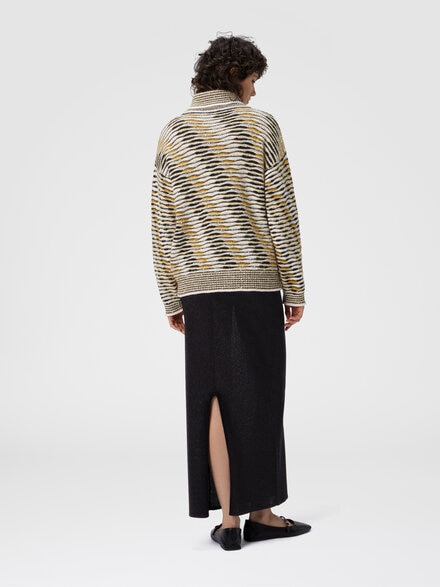 Oversized high-neck sweater with flame pattern, Yellow & Brown - DS25WN01BK01BTSM9SU