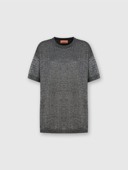 Boxy Crew Neck Sweater in Lamé, Silver - DS25WN04BK01BYL905D