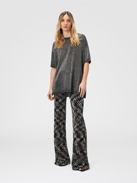 Jersey boxy cuello redondo en lamé, Plateado - DS25WN04BK01BYL905D
