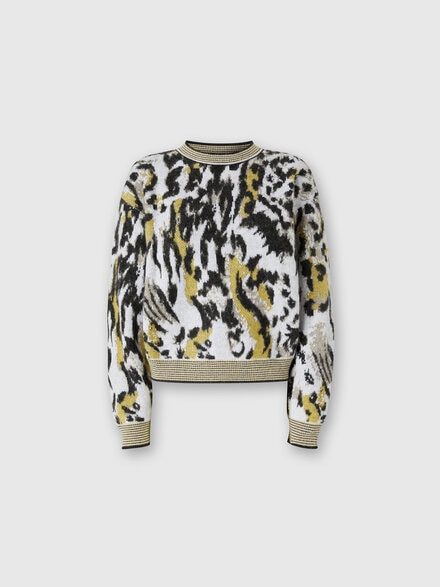 Boxy Crew Neck Sweater with Animalier Pattern, Multicoloured  - DS25WN07BK01C1SM9SY
