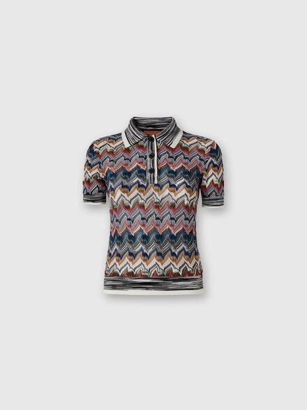 Short Sleeve Polo in Embroidered Lace, Multicoloured  - DS25WN0BBR012FSM9R3