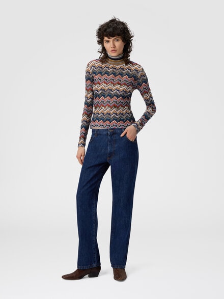 Slim fit high-neck sweater in embroidered lace, Multicoloured  - DS25WN0CBR012FSM9R3