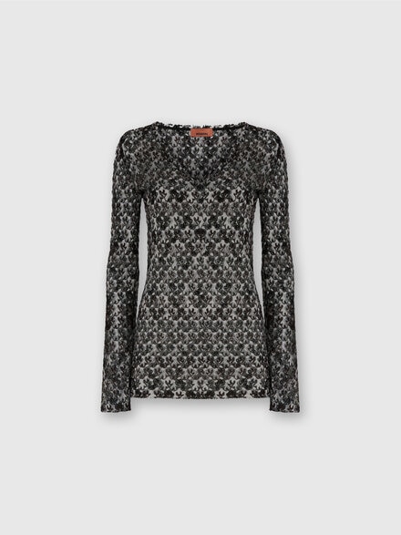 Slim Fit V-Neck Sweater in Lace, Black & Brown - DS25WN0GBR012HS80DP