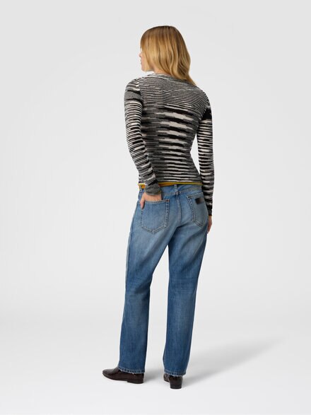 Jersey cuello redondo con motivo flameado en mezcla de cashmere, Negro & Blanco - DS25WN0LBK01C9F9001
