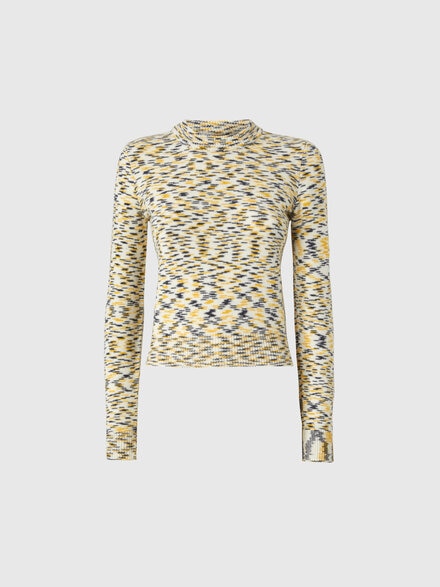 Crew Neck Sweater with Flame Pattern, Yellow  - DS25WN0VBK01CBF002N