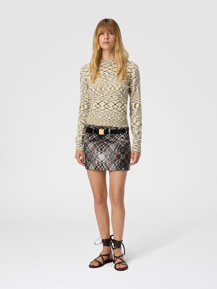 Crew neck sweater with flame pattern, Yellow  - DS25WN0VBK01CBF002N
