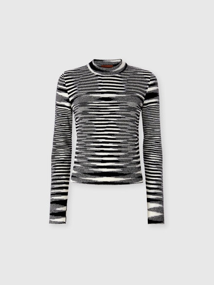Crew Neck Sweater with Flame Pattern, Black & White - DS25WN0VBK01CBF9001