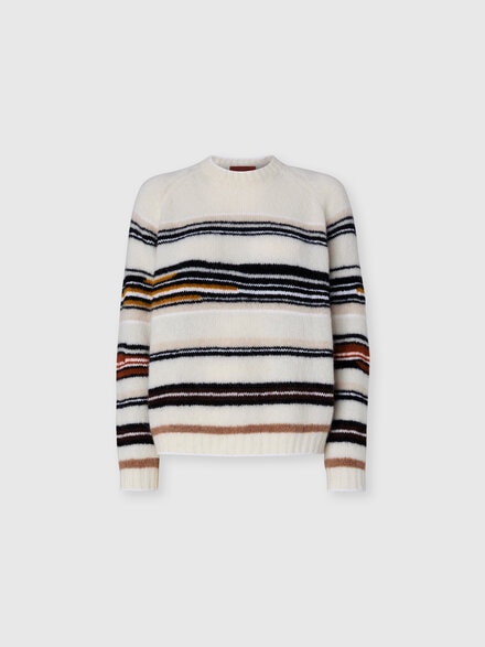 Crew Neck Striped Sweater in Wool, Mohair and Alpaca, Multicoloured  - DS25WN0WBK01C5SM9SW