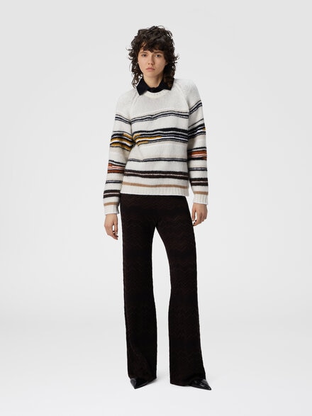 Crew neck striped sweater in wool, mohair and alpaca, Multicoloured  - DS25WN0WBK01C5SM9SW