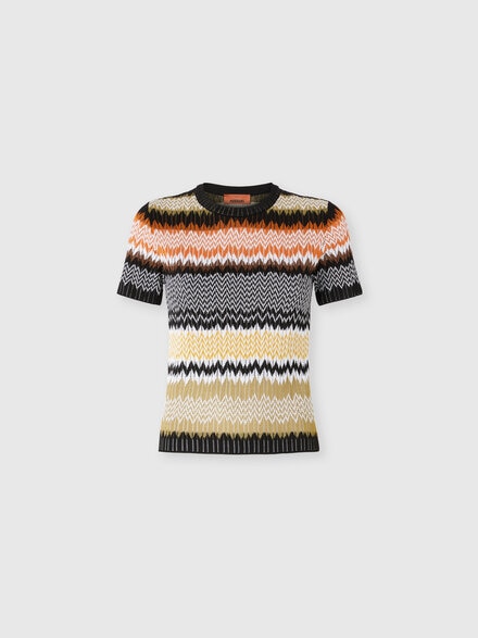 Short Sleeve Crew Neck Sweater with Chevron Pattern, Multicoloured  - DS25WN0YBK01COSM9SN