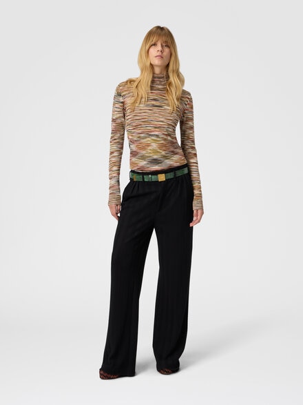 High-neck sweater in flame smooth knit, Black & Brown - DS25WN11BK01E1FM13X