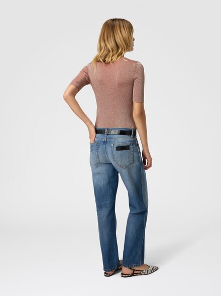 Mock neck sweater with lamé threads, Pink Lamé - DS25WN13BK01BYL201F