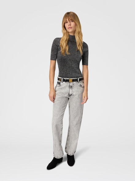 Mock neck sweater with lamé threads, Silver - DS25WN13BK01BYL905D