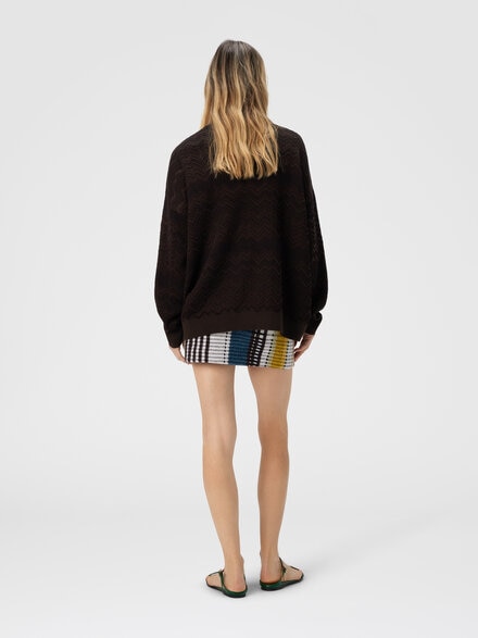 Oversize-Pullover mit V-Ausschnitt und Chevronmuster, Braun - DS25WN14BK01CPS80E1