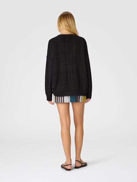Jersey oversize con escote en V de chevrón, Negro - DS25WN14BK01CPS91QK