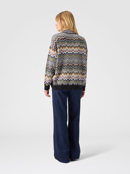 Oversized high-neck sweater with chevron pattern, Multicoloured  - DS25WN16BK01CQSM9TA