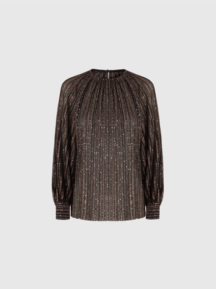 Jersey cuello redondo evasé con rayas lamé, Negro & Marròn - DS25WN17BK01CLS80E3