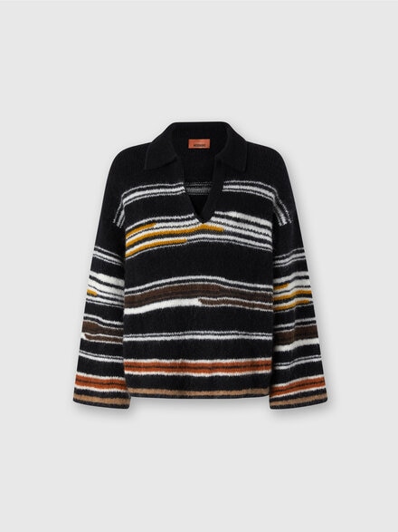 Oversized Long Sleeve Polo with Striped Inlay, Multicoloured  - DS25WN1ABK01C5SM9SX