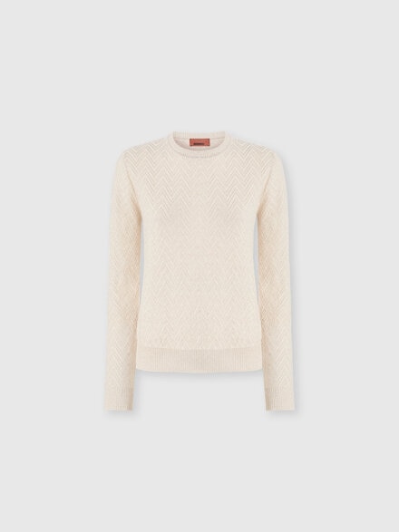 Crew neck sweater with chevron pattern and lamé filaments, Beige - DS25WN1XBK01B7S01J9