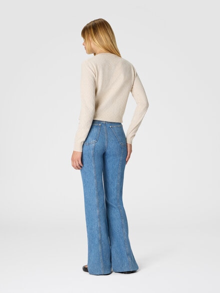 Crew neck sweater with chevron pattern and lamé filaments, Beige - DS25WN1XBK01B7S01J9