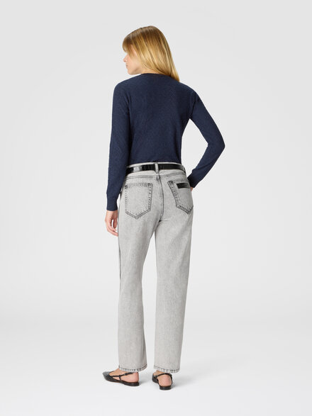 Crew neck sweater with chevron pattern and lamé filaments, Blue - DS25WN1XBK01B7S72O5