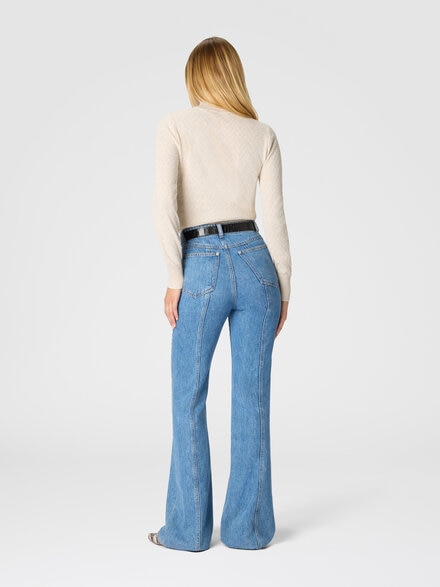 High-neck sweater with chevron pattern and lamé filaments, Beige - DS25WN1YBK01B7S01J9