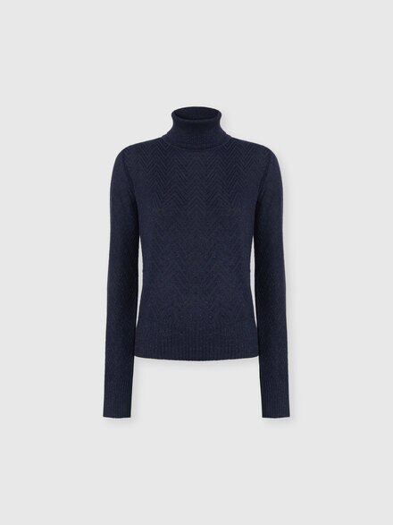 High-neck sweater with chevron pattern and lamé filaments, Blue - DS25WN1YBK01B7S72O5