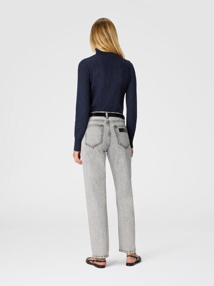 High-neck sweater with chevron pattern and lamé filaments, Blue - DS25WN1YBK01B7S72O5