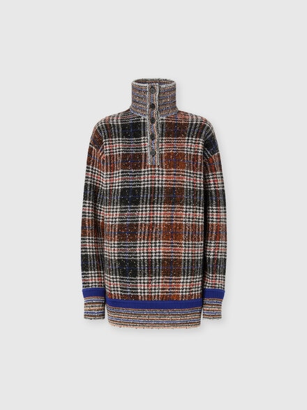 High-neck sweater with check pattern, Multicoloured  - DS25WN2DBC005NSM9UA