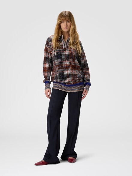 High-neck sweater with check pattern, Multicoloured  - DS25WN2DBC005NSM9UA
