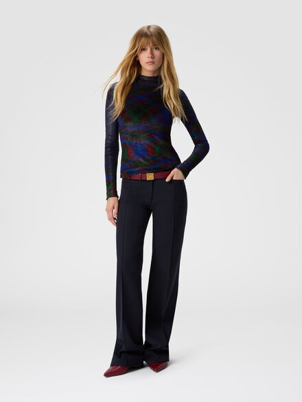 Turtleneck sweater with flame pattern, Green & Red  - DS25WN2EBT00AIFM149