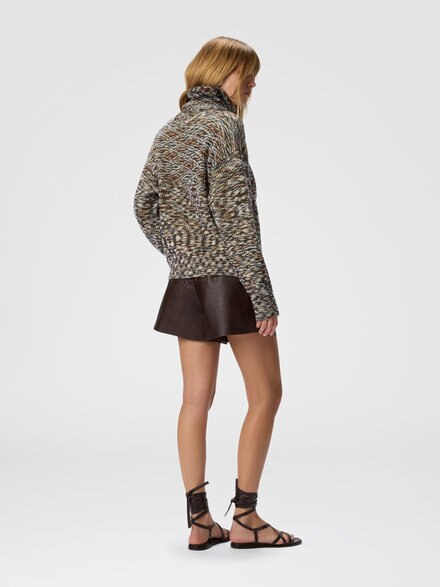 High-neck flame knit sweater, Black & Brown - DS25WN2MBK01FGFM13X