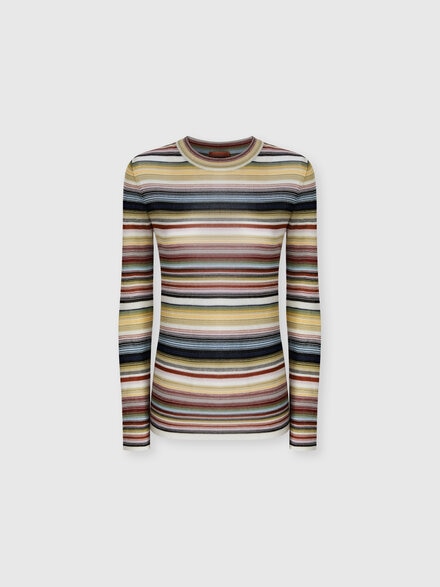 Pull col rond rayé, Jaune & Brun - DS25WN2SBK01G0SM9WI