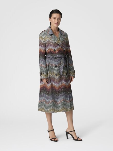 Long double-breasted slim-fit trench coat in a Greek-style zigzag knit with sequins, Multicoloured  - DS26SC01BC005YS72P0