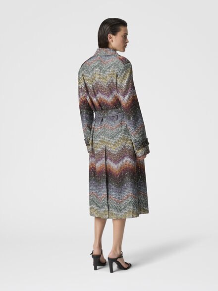 Long double-breasted slim-fit trench coat in a Greek-style zigzag knit with sequins, Multicoloured  - DS26SC01BC005YS72P0