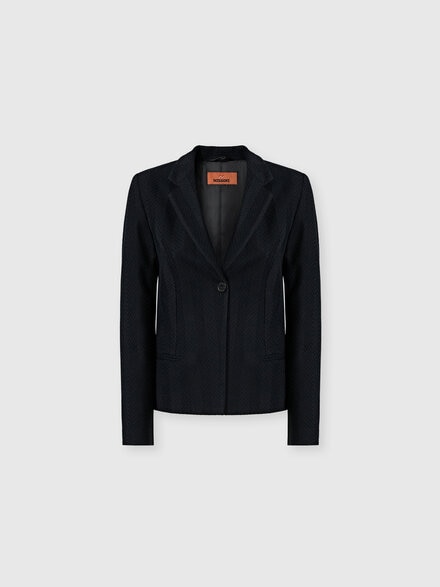 Blazer monopetto in cotone e viscosa zig zag tono su tono, Nero - DS26SF03BR012293911