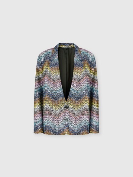 Oversized single-breasted blazer in a Greek-style zigzag knit with sequins, Multicoloured  - DS26SF06BC0065SMSNS