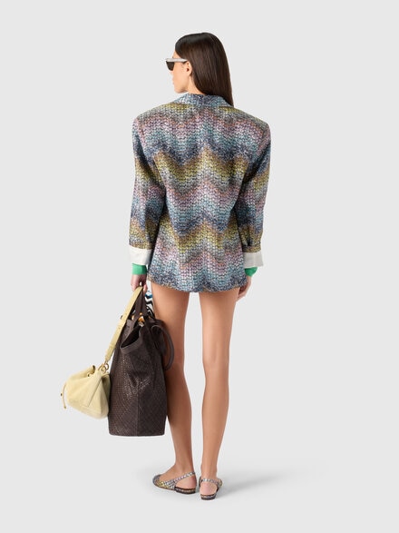 Oversized single-breasted blazer in a Greek-style zigzag knit with sequins, Multicoloured  - DS26SF06BC0065SMSNS