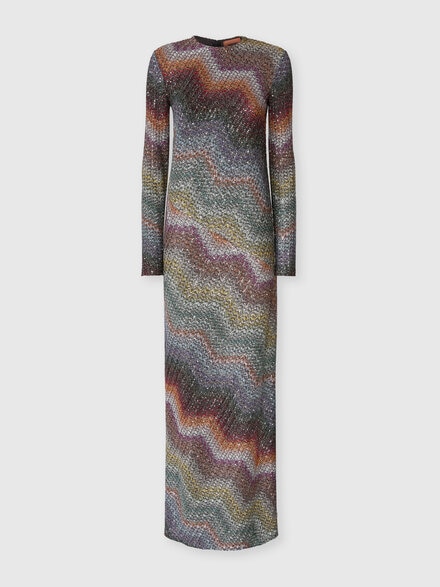 Long-sleeved dress in a Greek-style zigzag knit with sequins, Multicoloured  - DS26SG04BC005YS72P0
