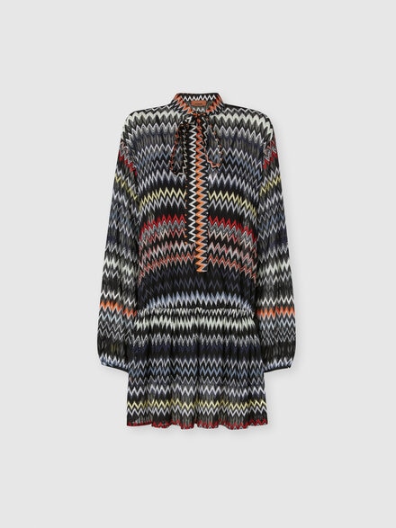 Zigzag Viscose and Cotton Mini Dress with Bow, Black & Multicoloured - DS26SG09BR0150S91RR