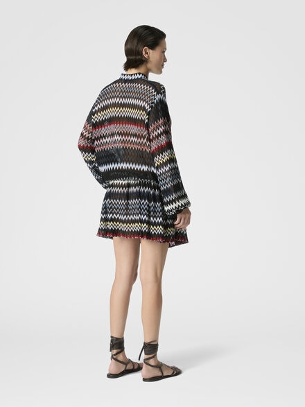 Zigzag Viscose and Cotton Mini Dress with Bow, Black & Multicoloured - DS26SG09BR0150S91RR