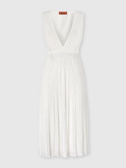 ミックスビスコース ラメ スパンコール付き ミディドレス, ホワイト  - DS26SG0IBK01GHS01KM