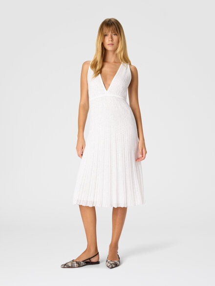 ミックスビスコース ラメ スパンコール付き ミディドレス, ホワイト  - DS26SG0IBK01GHS01KM