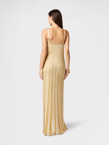 Sleeveless Mixed Viscose Lam&eacute; Gown with Sequins, Gold - DS26SG0LBK01GHS01KN