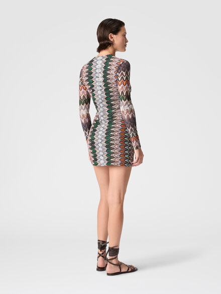 Viscose and Cotton Lam&eacute; Mini Dress with Deep V-Neck, Multicoloured  - DS26SG0OBR014ZS72OW