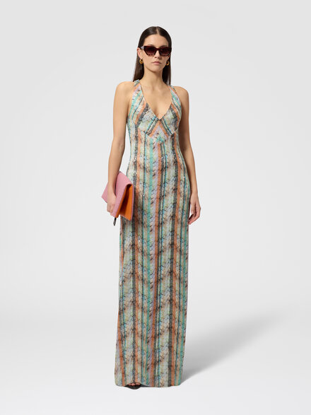 Abito lungo smanicato in misto viscosa lam&eacute; multilavorazione, Multicolore  - DS26SG0PBC005ZS01K3