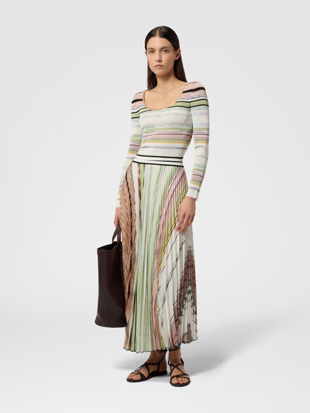 Abito lungo pliss&eacute; in misto viscosa fiammata, Verde& Marrone - DS26SG0SBK01GPSMSMJ