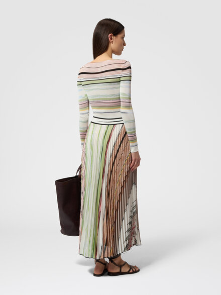 Abito lungo pliss&eacute; in misto viscosa fiammata, Verde& Marrone - DS26SG0SBK01GPSMSMJ