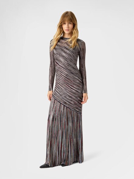 Long-sleeved dress with lurex, Green& Brown - DS26SG1BBK01H1SMSMB