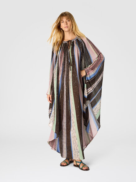 Long Cape-Effect Mixed Viscose Lam&eacute; Caftan, Green& Brown - DS26SG1DBK01HXSMSMD